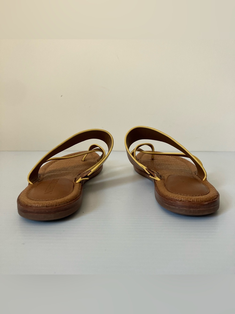 J. McLaughlin Shay Leather Sandals Tan Cognac Crisscross Slide Flat Size 6 - Picture 7 of 9